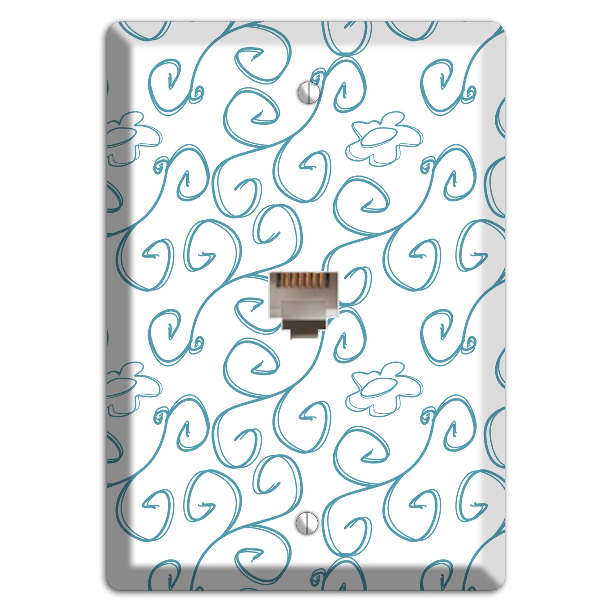 Blue Scroll Flower Contour Phone Wallplate