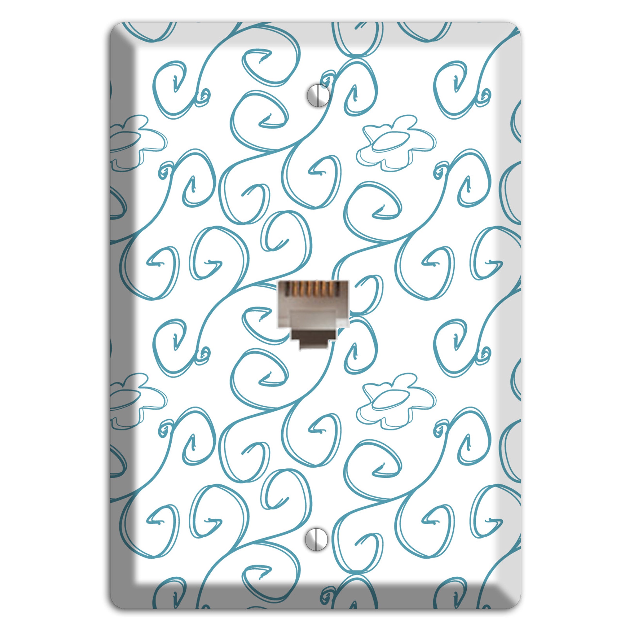 Blue Scroll Flower Contour Phone Wallplate