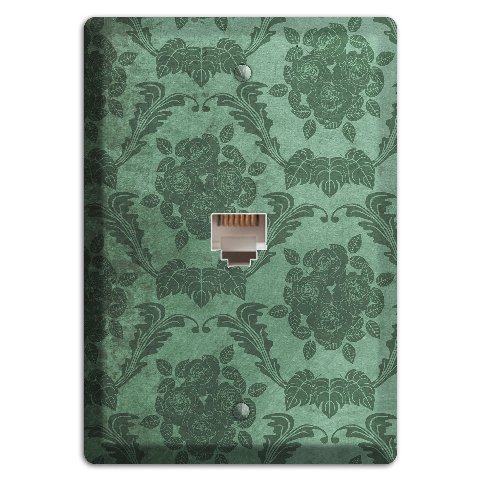 Viridian Green Vintage Rose Damask Phone Wallplate