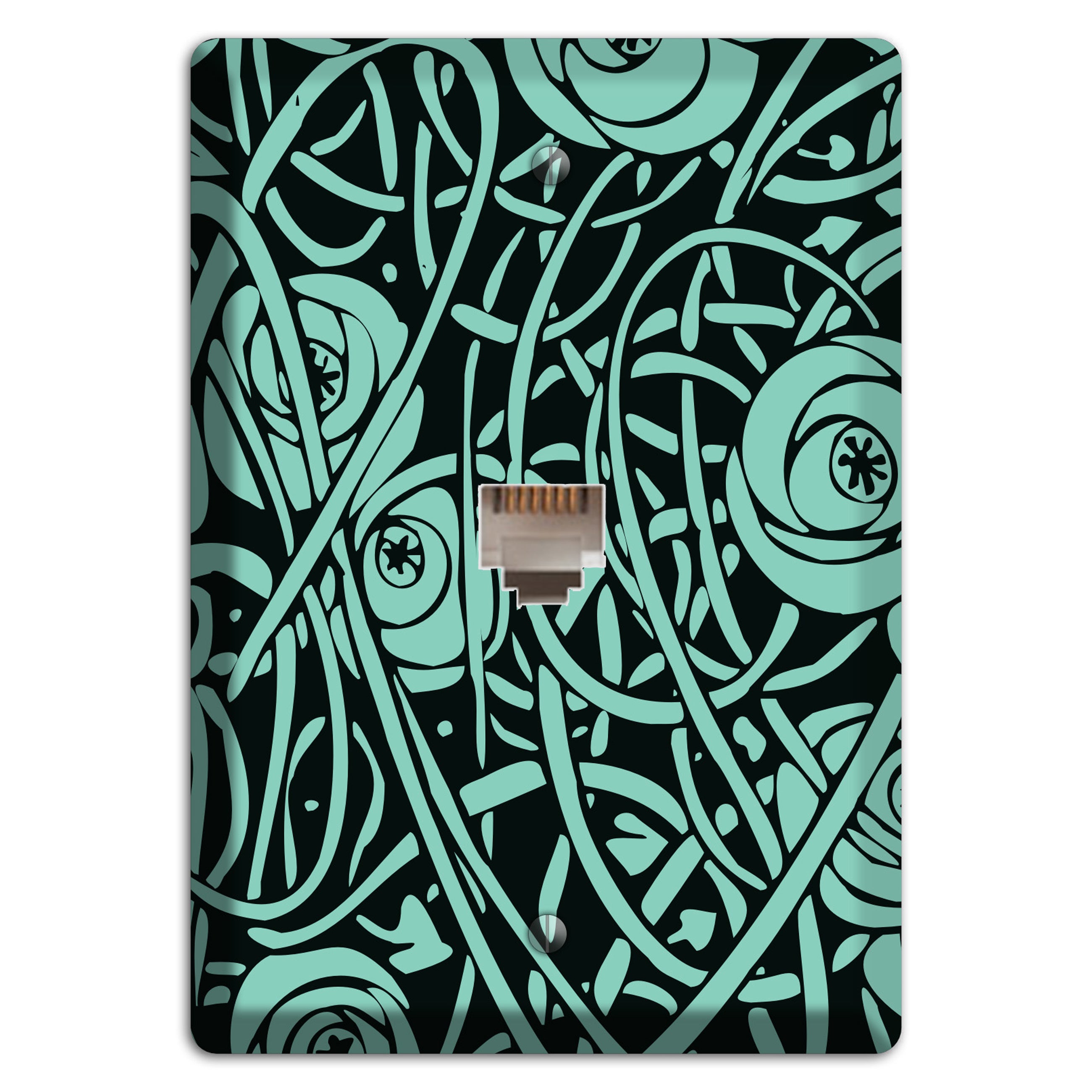 Teal Deco Floral Phone Wallplate