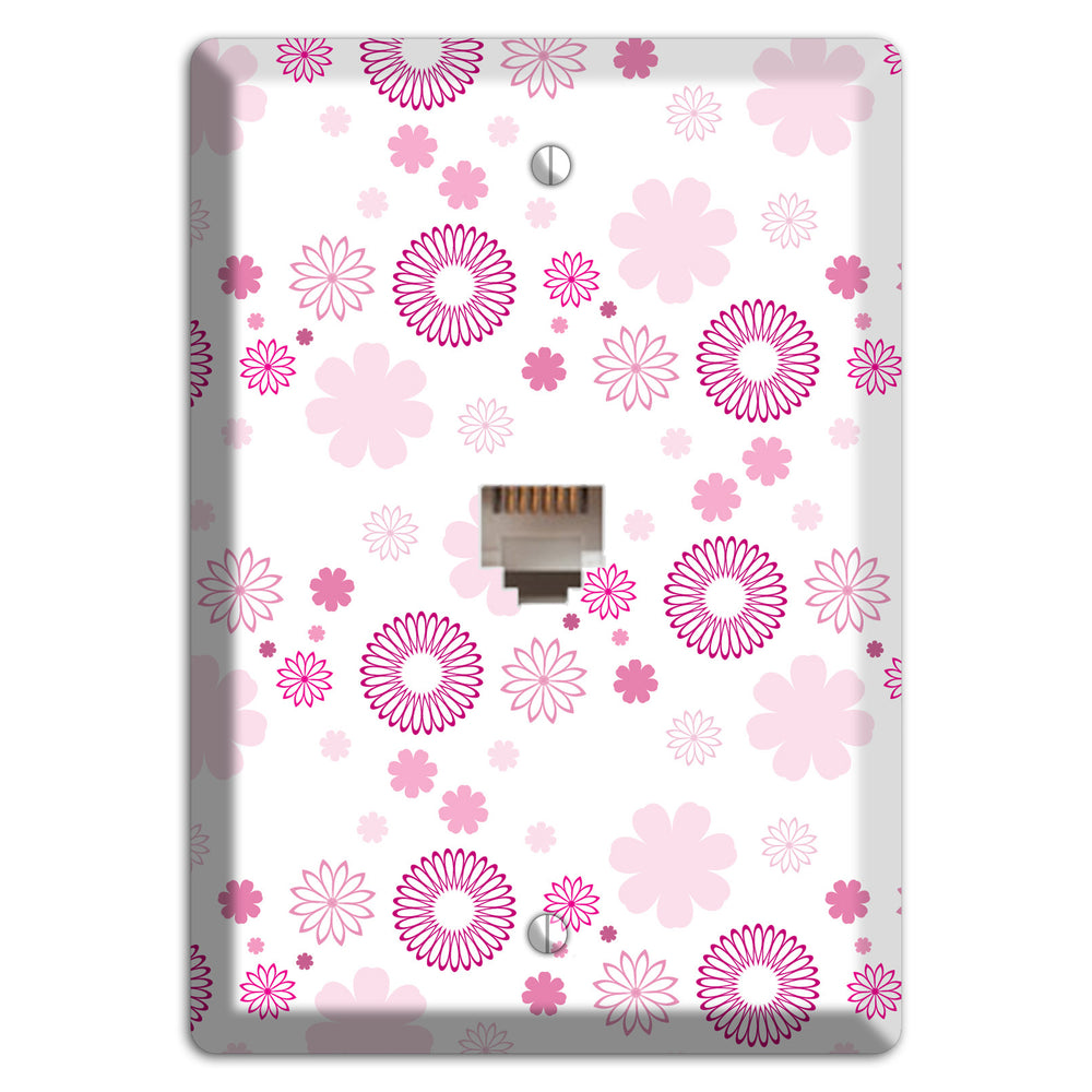 White with Pink and Purple Floral Contour Retro Burst Phone Wallplate