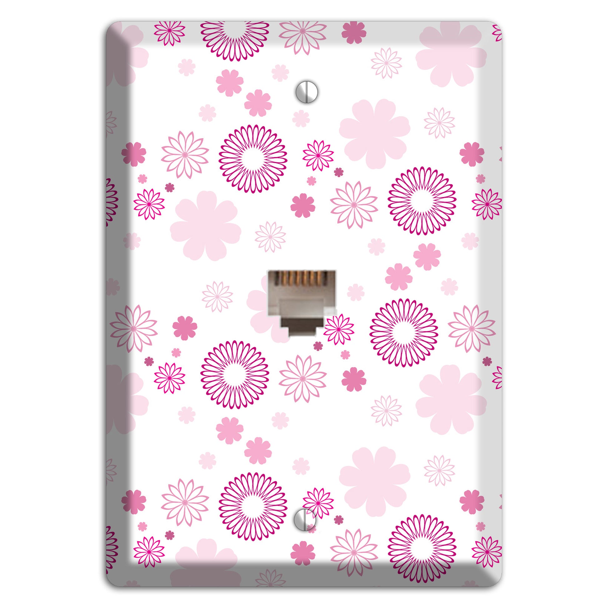 White with Pink and Purple Floral Contour Retro Burst Phone Wallplate