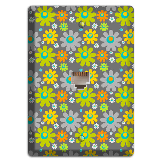 Grey and Yellow Flower Power Phone Wallplate
