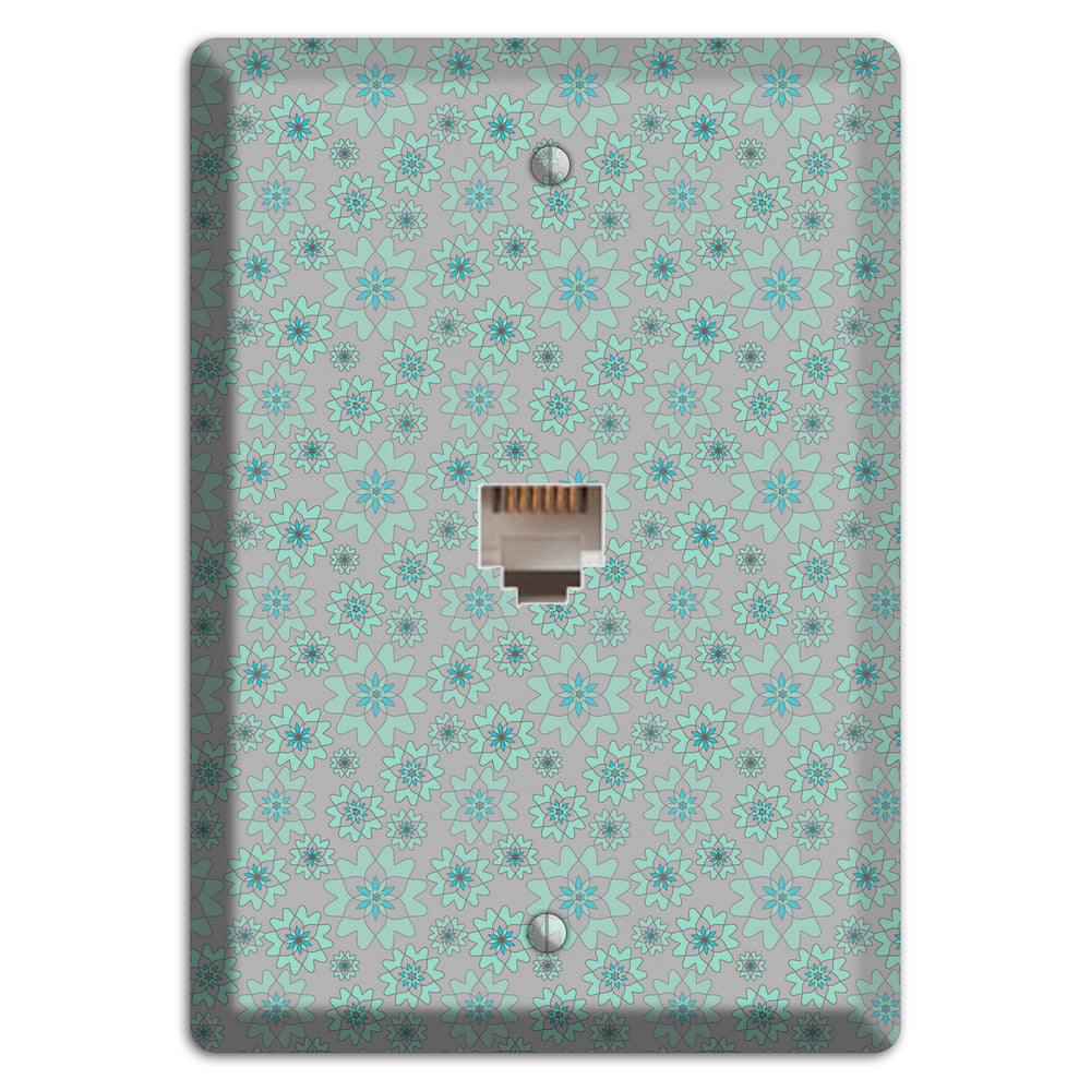 Grey with Tiny Aqua Retro Suzani 2 Phone Wallplate