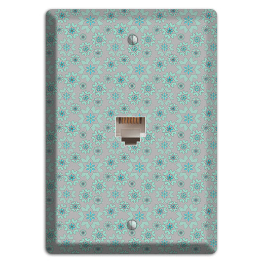Grey with Tiny Aqua Retro Suzani 2 Phone Wallplate
