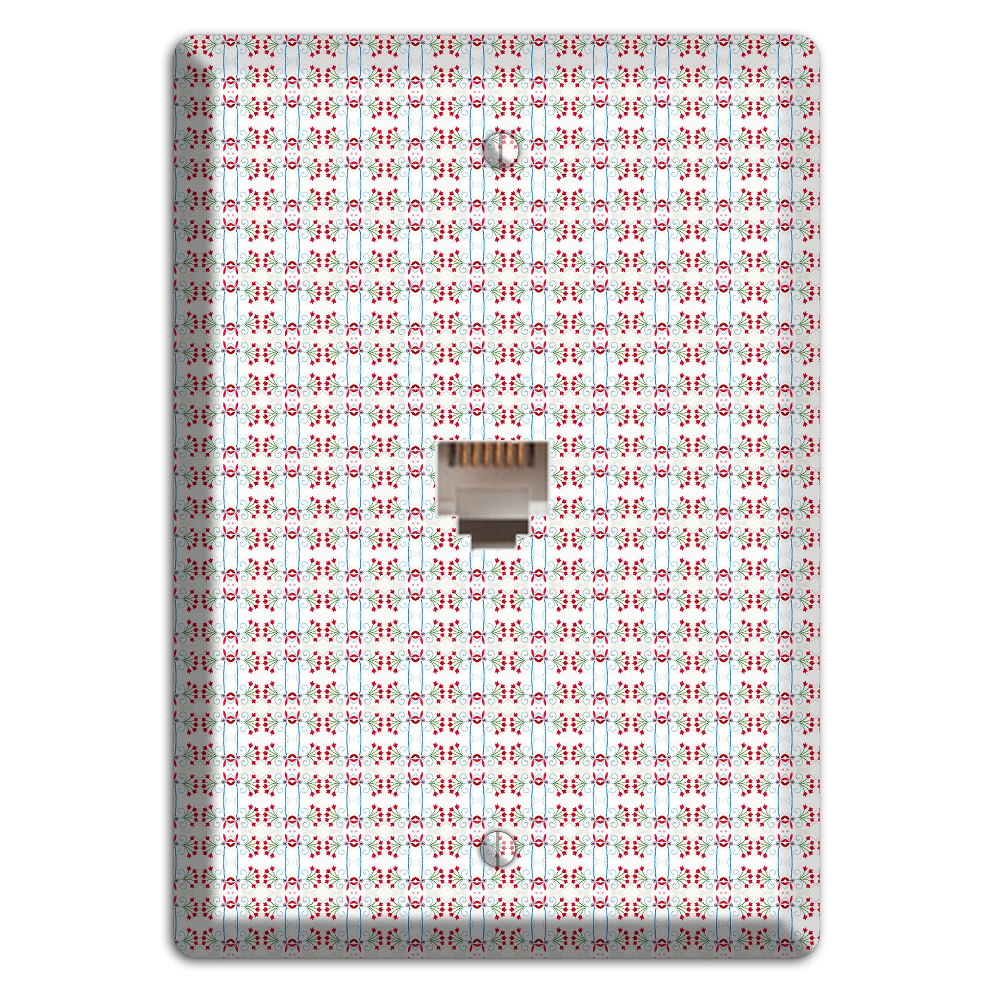 White with Red Blue Tapestry Phone Wallplate