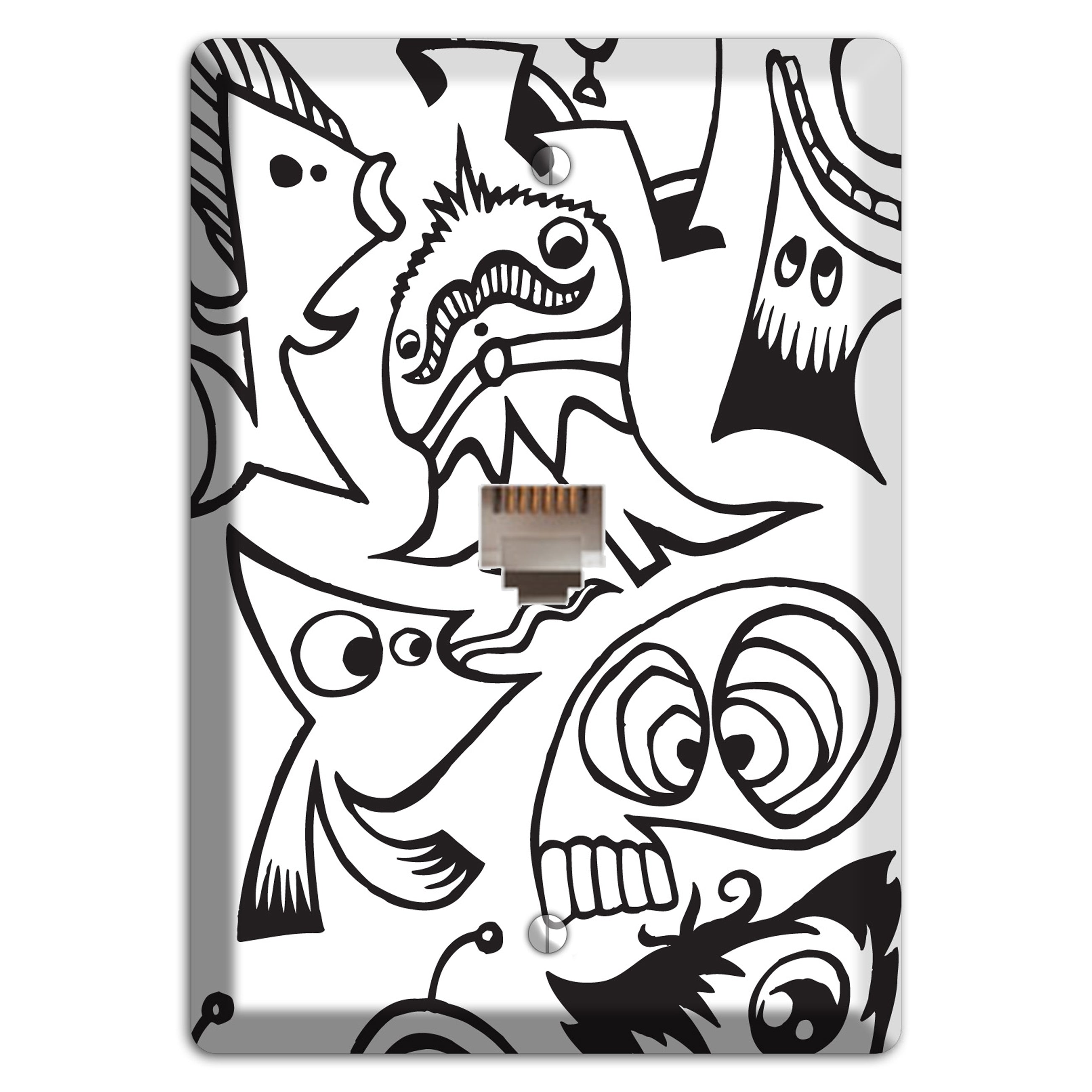 Black and White Whimsical Faces 2 Phone Wallplate