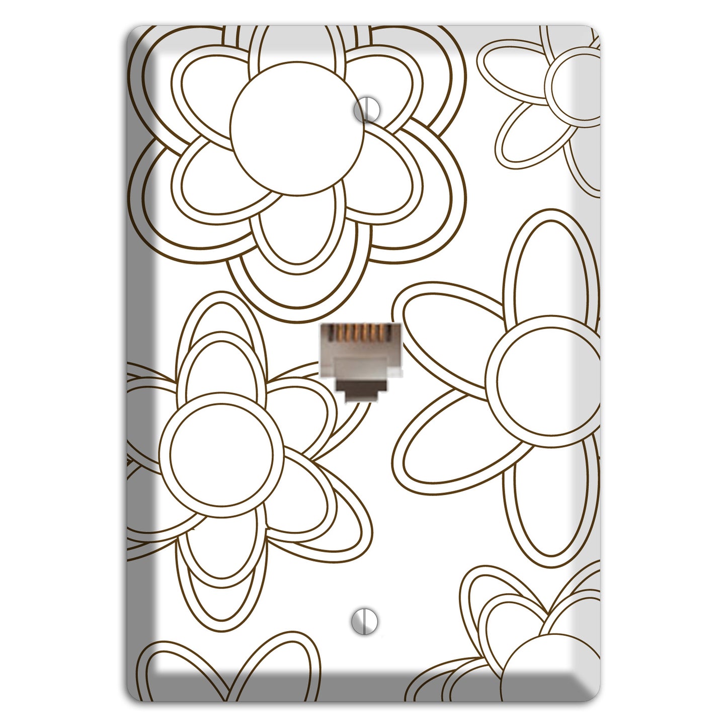 White with Retro Floral Contour Phone Wallplate