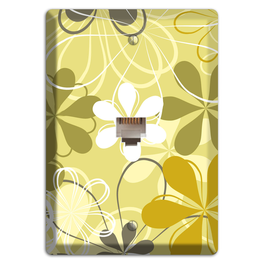 Olive Retro Flowers Phone Wallplate