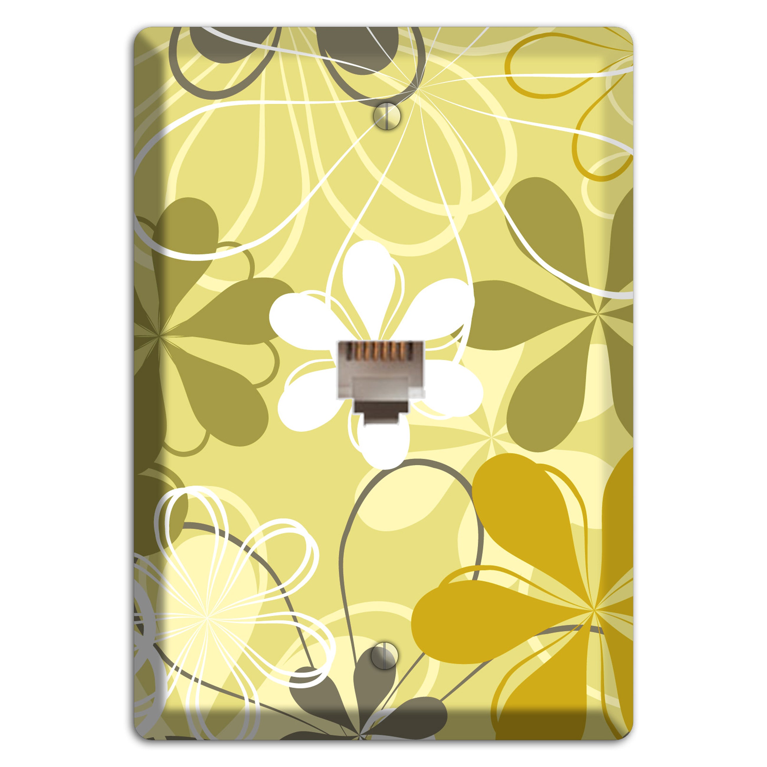 Olive Retro Flowers Phone Wallplate