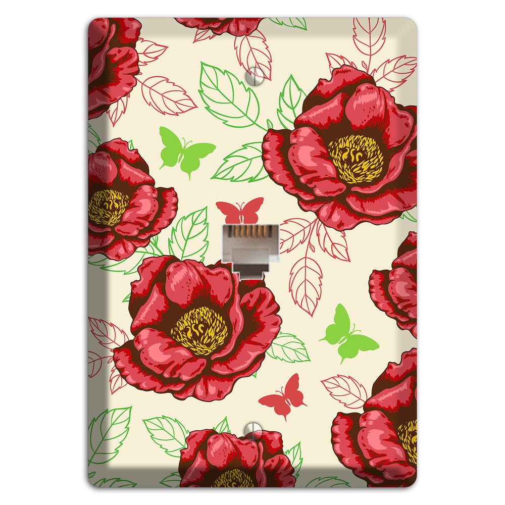 Red Peony Style B Phone Wallplate