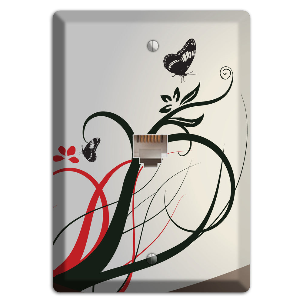 Grey and Red Floral Sprig with Butterfly Phone Wallplate