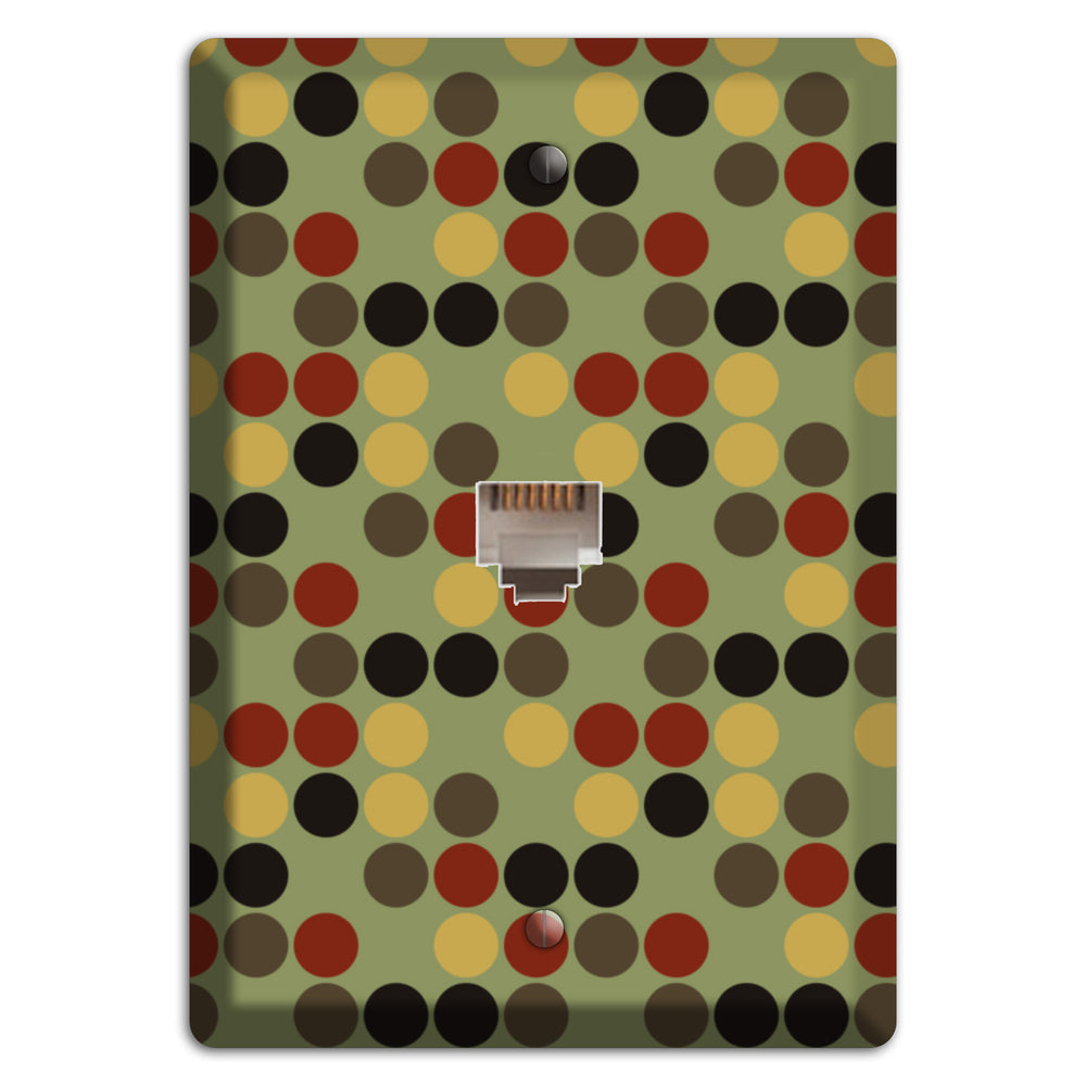 Olive with Red Brown Black Offset Dots Phone Wallplate