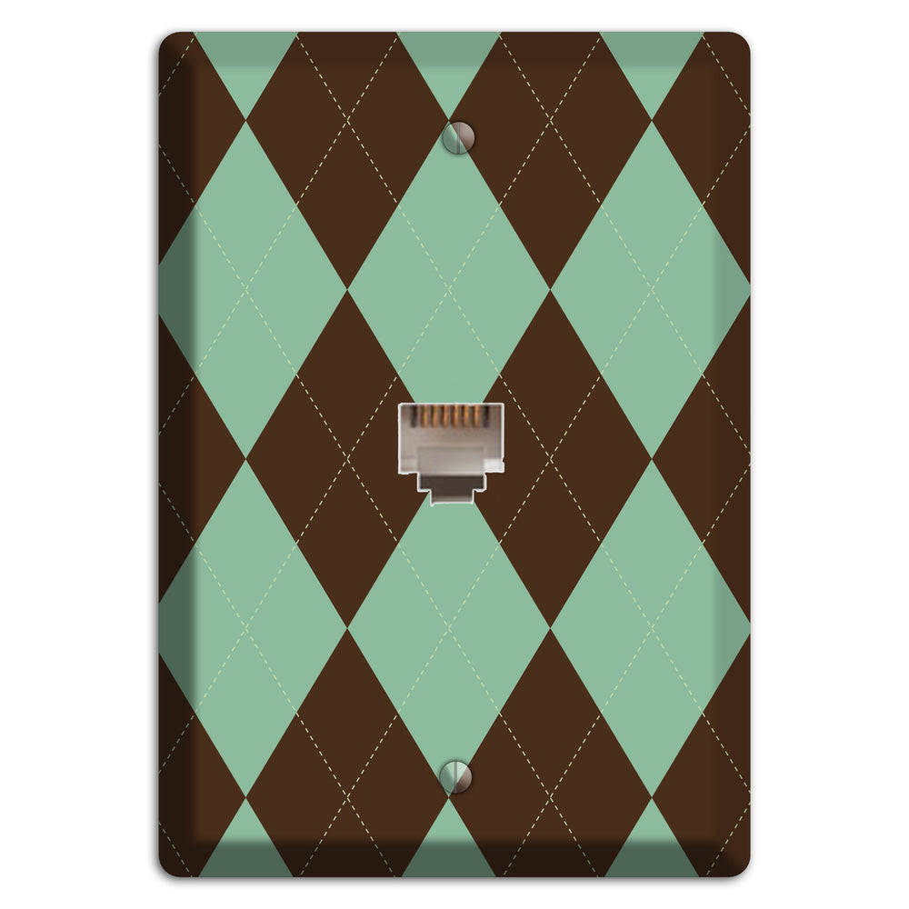 Green and Brown Argyle Phone Wallplate