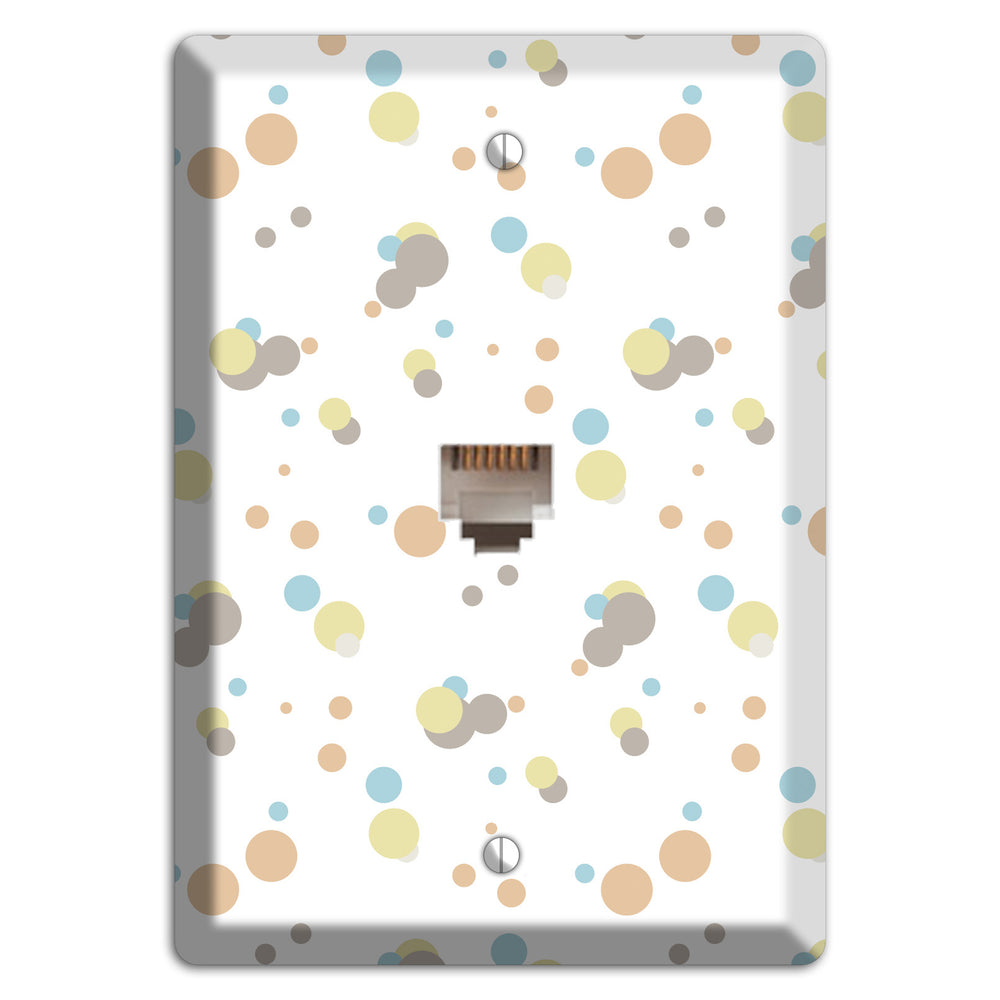 White with Soft Sage Blue and Umber Small Dots Phone Wallplate