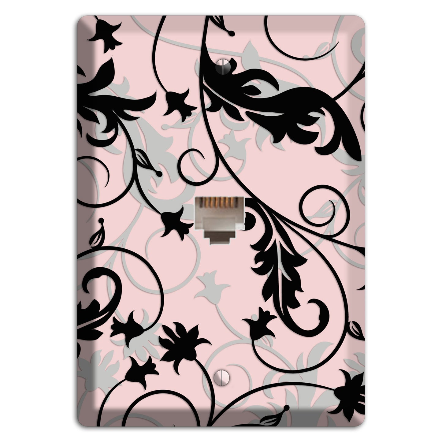 Dusty Pink Grey Black Victorian Sprig Phone Wallplate