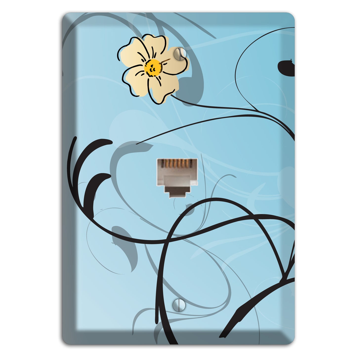 Blue Flower with Swirl Phone Wallplate