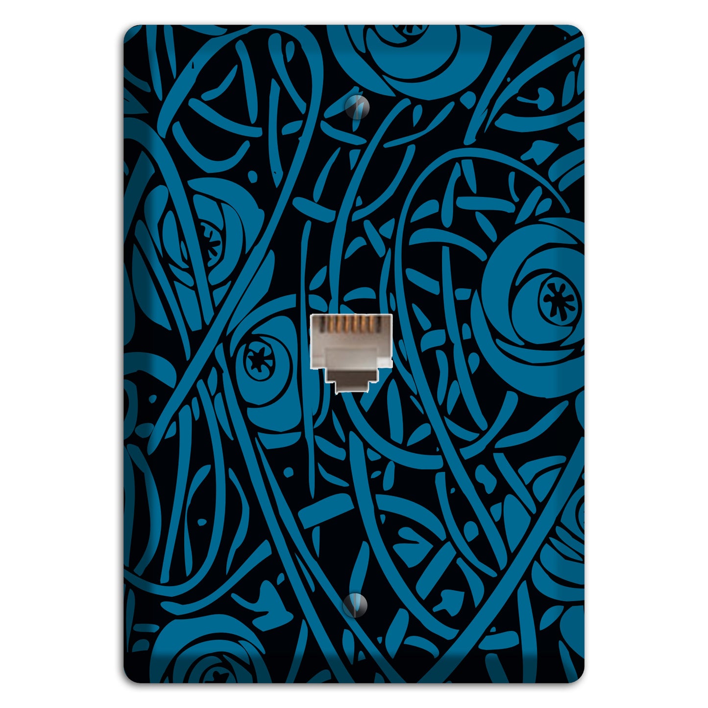 Black and Blue Deco Floral Phone Wallplate