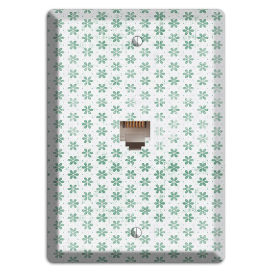 White with Green Grunge Floral Contour Phone Wallplate