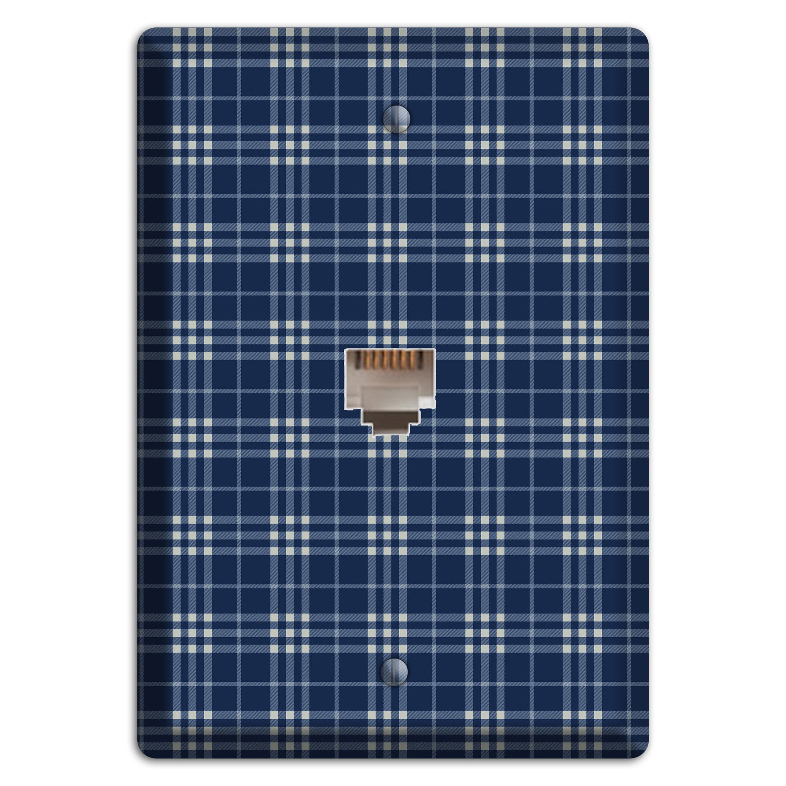 Blue and White Plaid Phone Wallplate