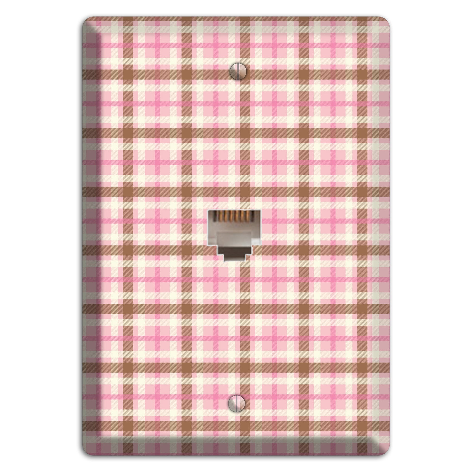 Pink and Brown Plaid Phone Wallplate