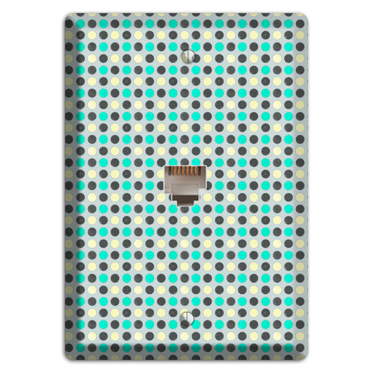 Grey with Black Off White and Turquoise Dots Phone Wallplate