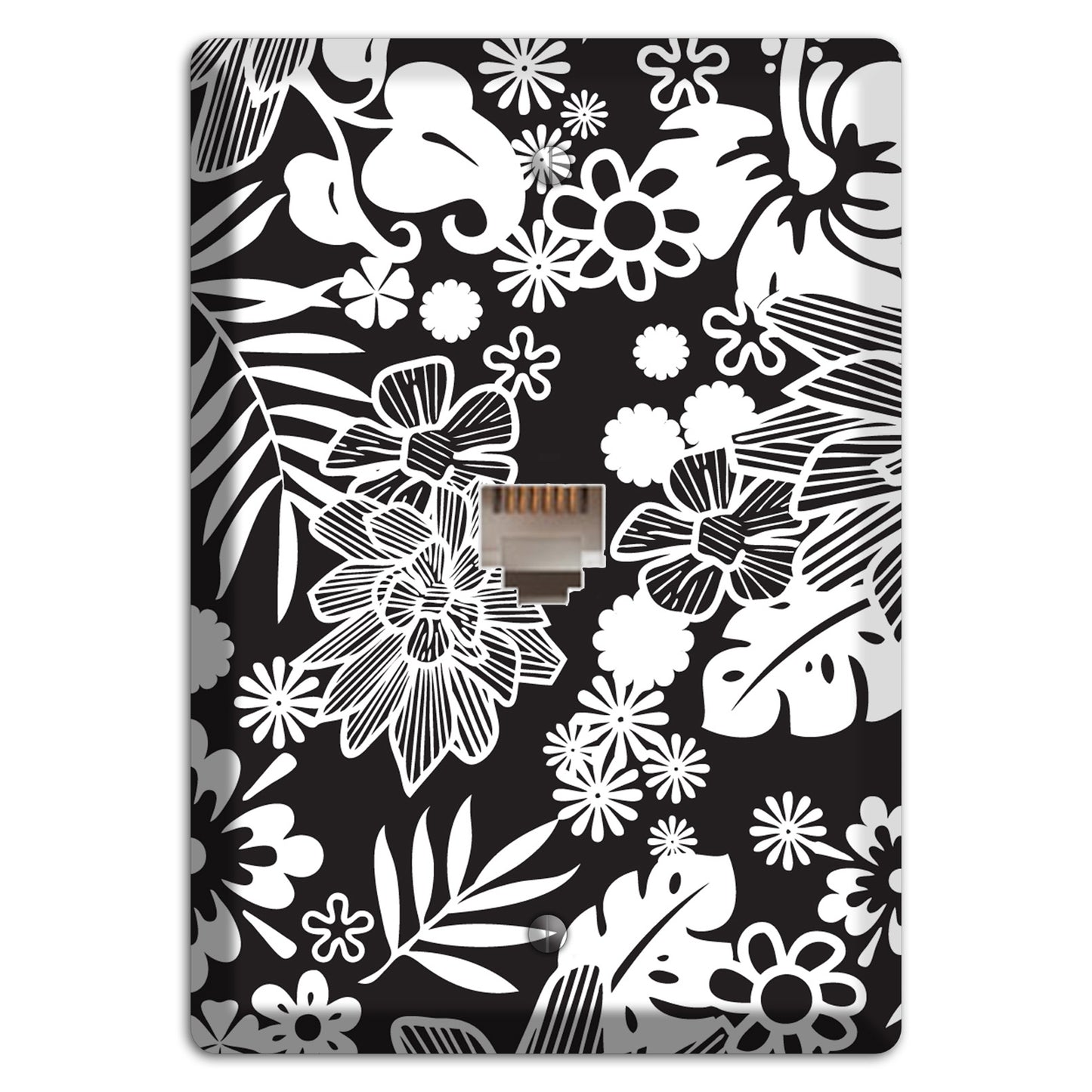 Black with White Tropical Phone Wallplate
