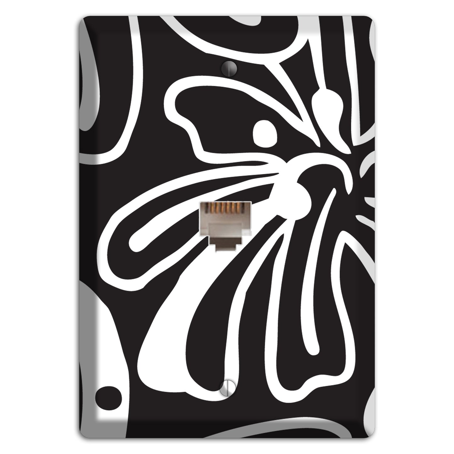 Black with White Flower Phone Wallplate