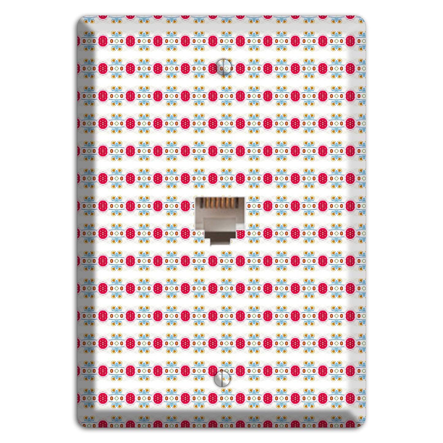 Off White with Red Blue Olive Tapestry Phone Wallplate