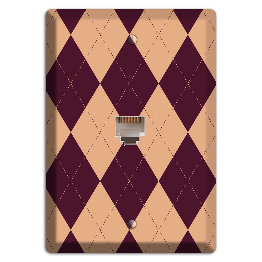 Purple and Beige Argyle Phone Wallplate