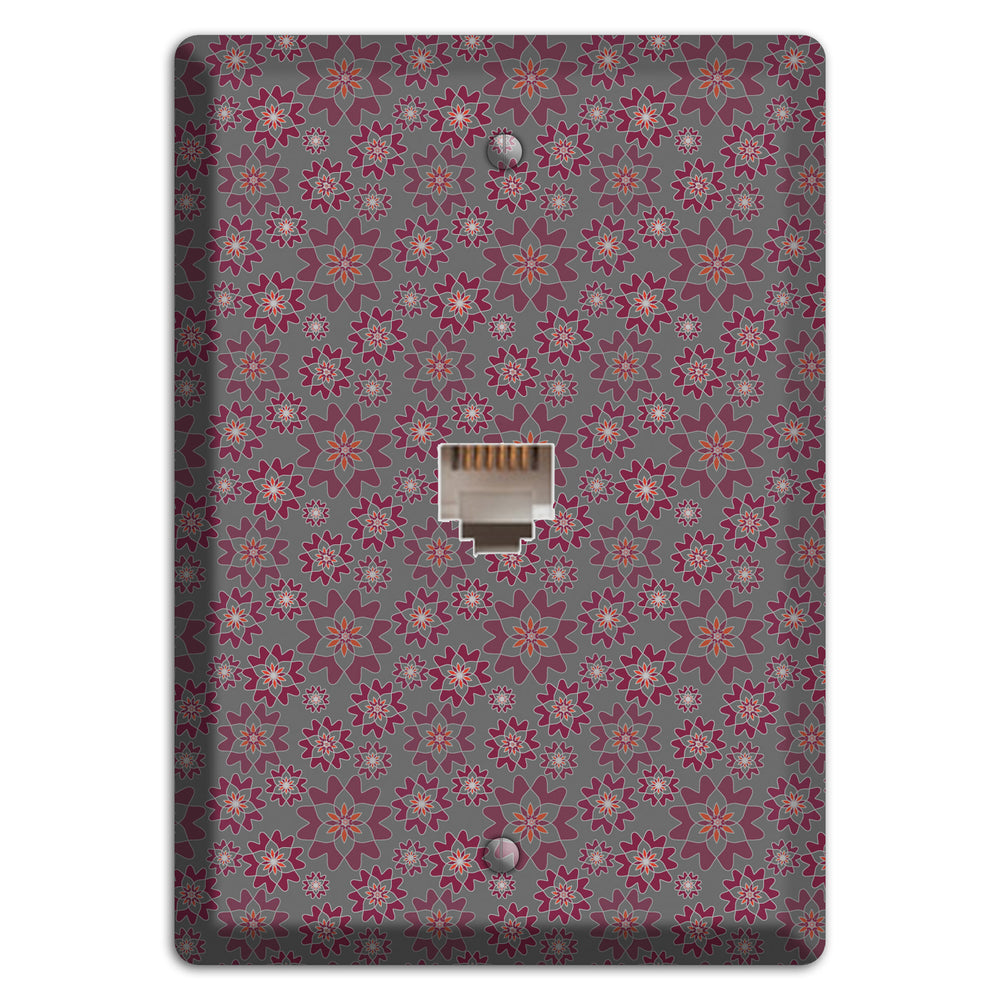 Grey with Tiny Burgundy Retro Suzani 2 Phone Wallplate