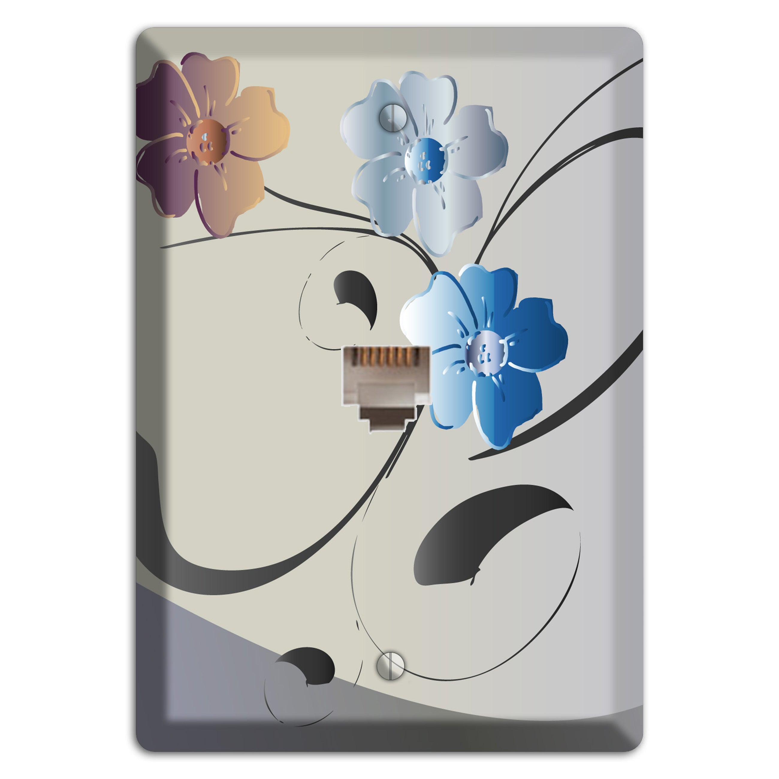 Grey and Blue Floral Sprig Phone Wallplate