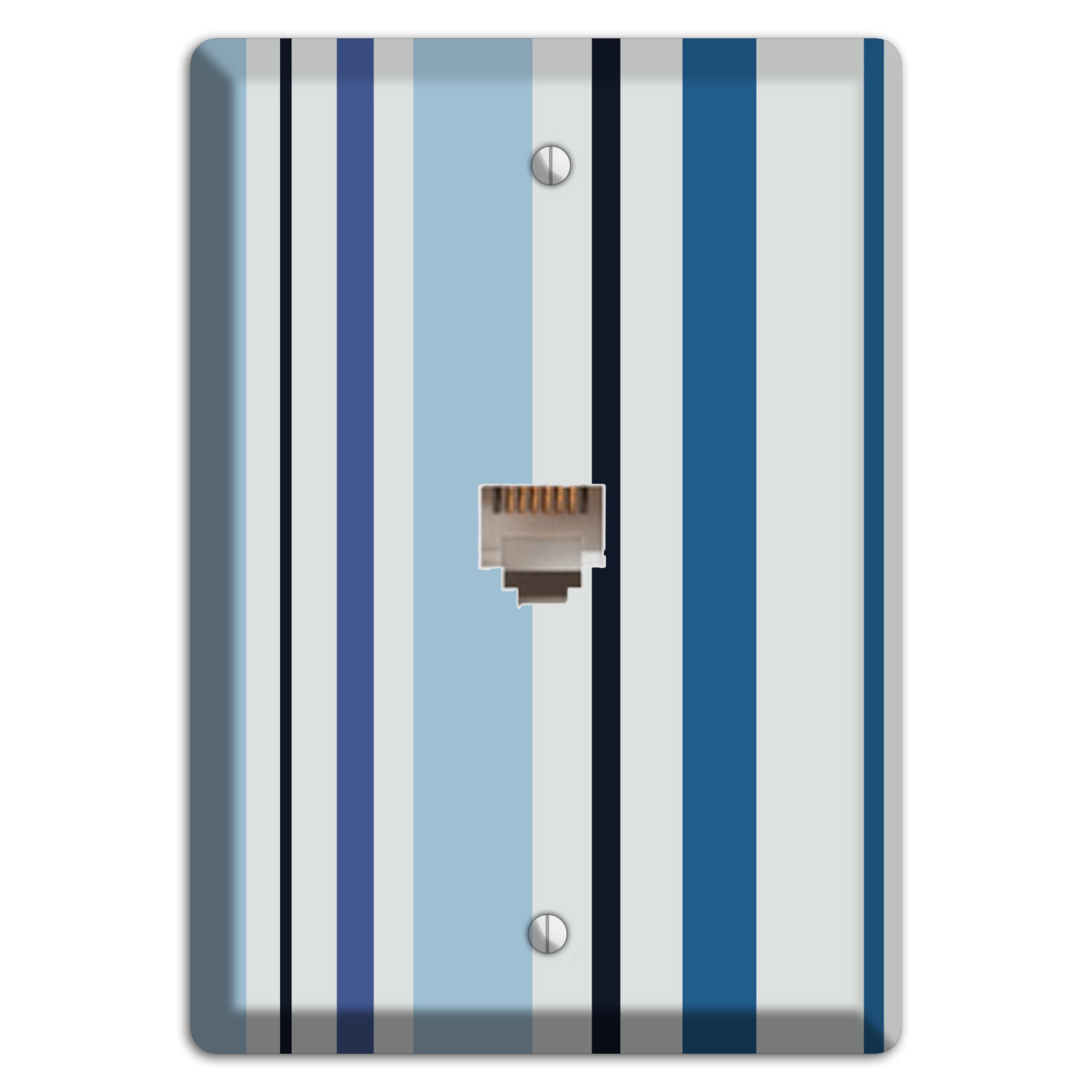 Multi White and Blue Vertical Stripe Phone Wallplate