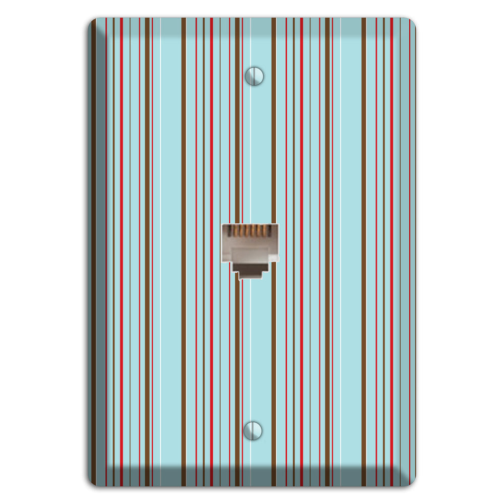 Dusty Blue with Red and Brown Vertical Stripes Phone Wallplate