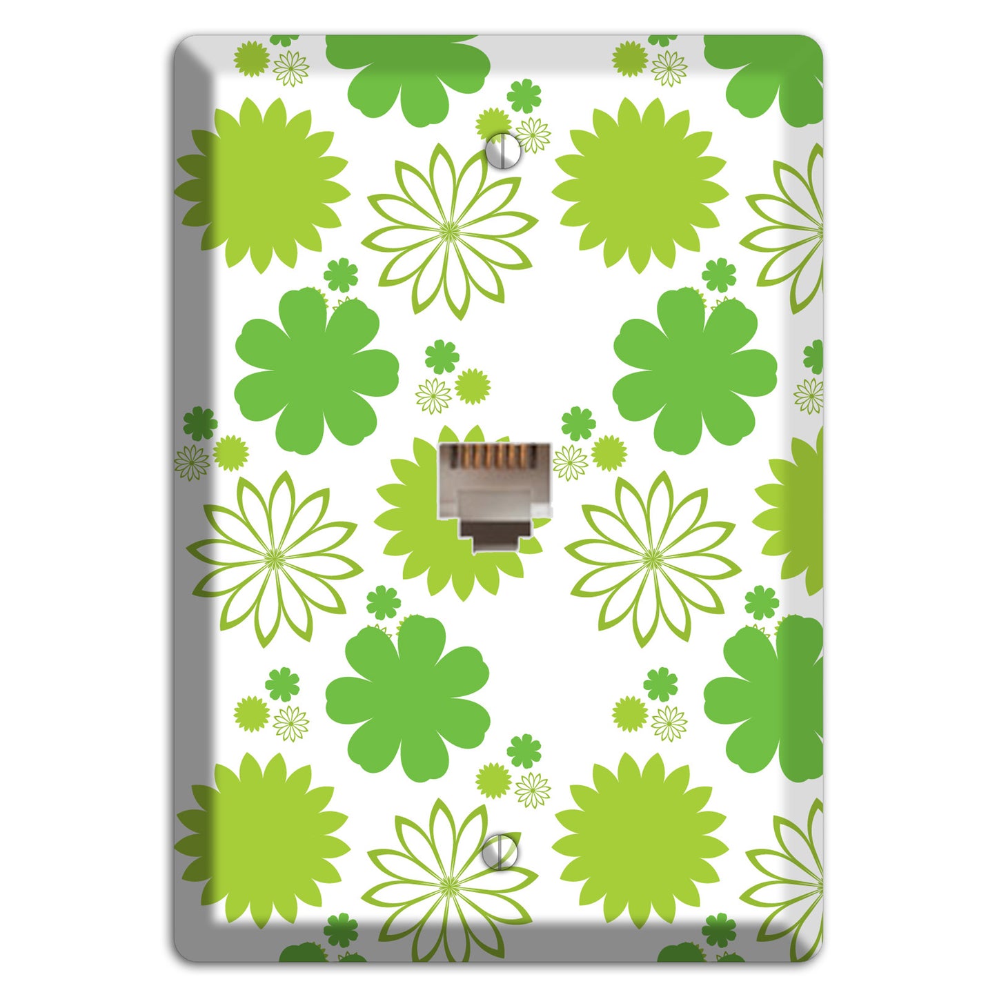 White with Multi Green Floral Contour Phone Wallplate