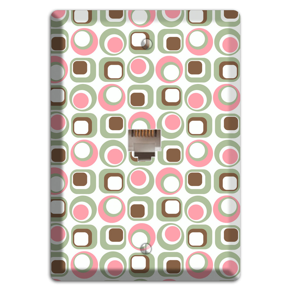White with Pink Sage Brown Retro Squares and Circles Phone Wallplate