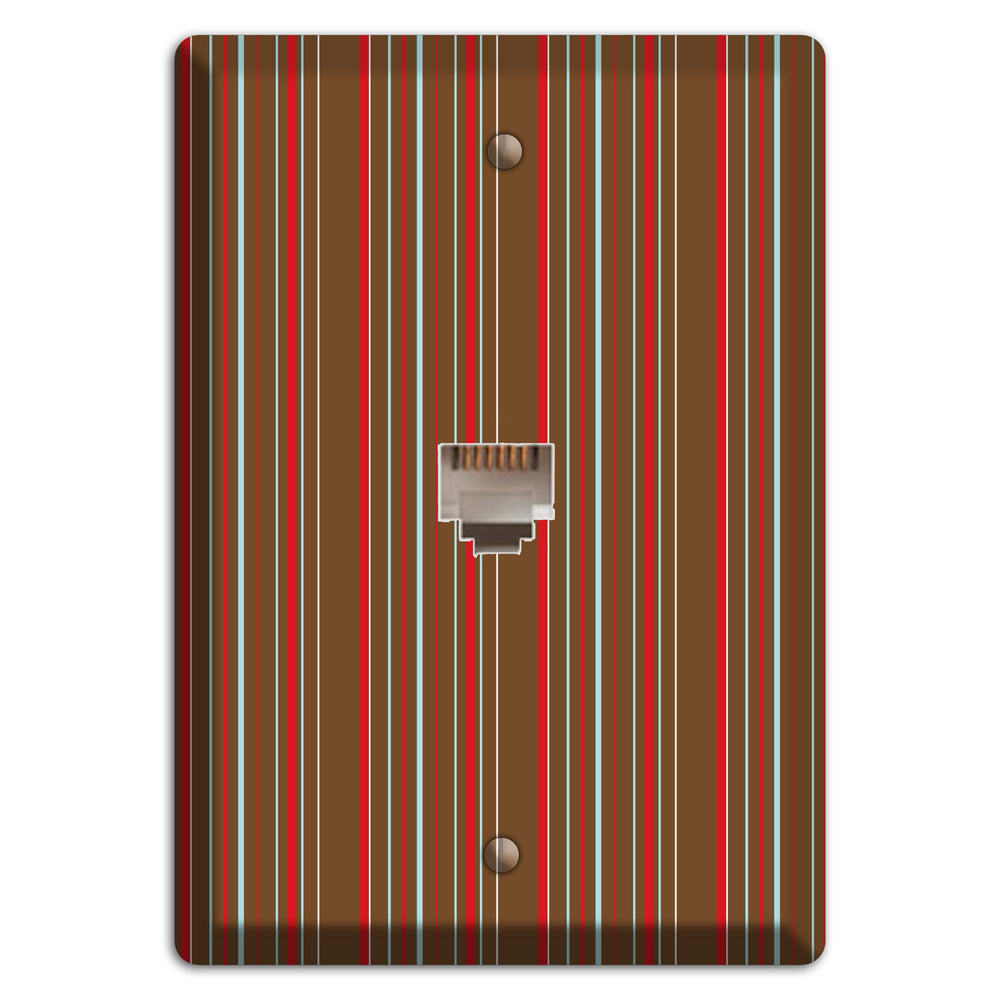 Brown Red and Dusty Blue Vertical Stripes Phone Wallplate
