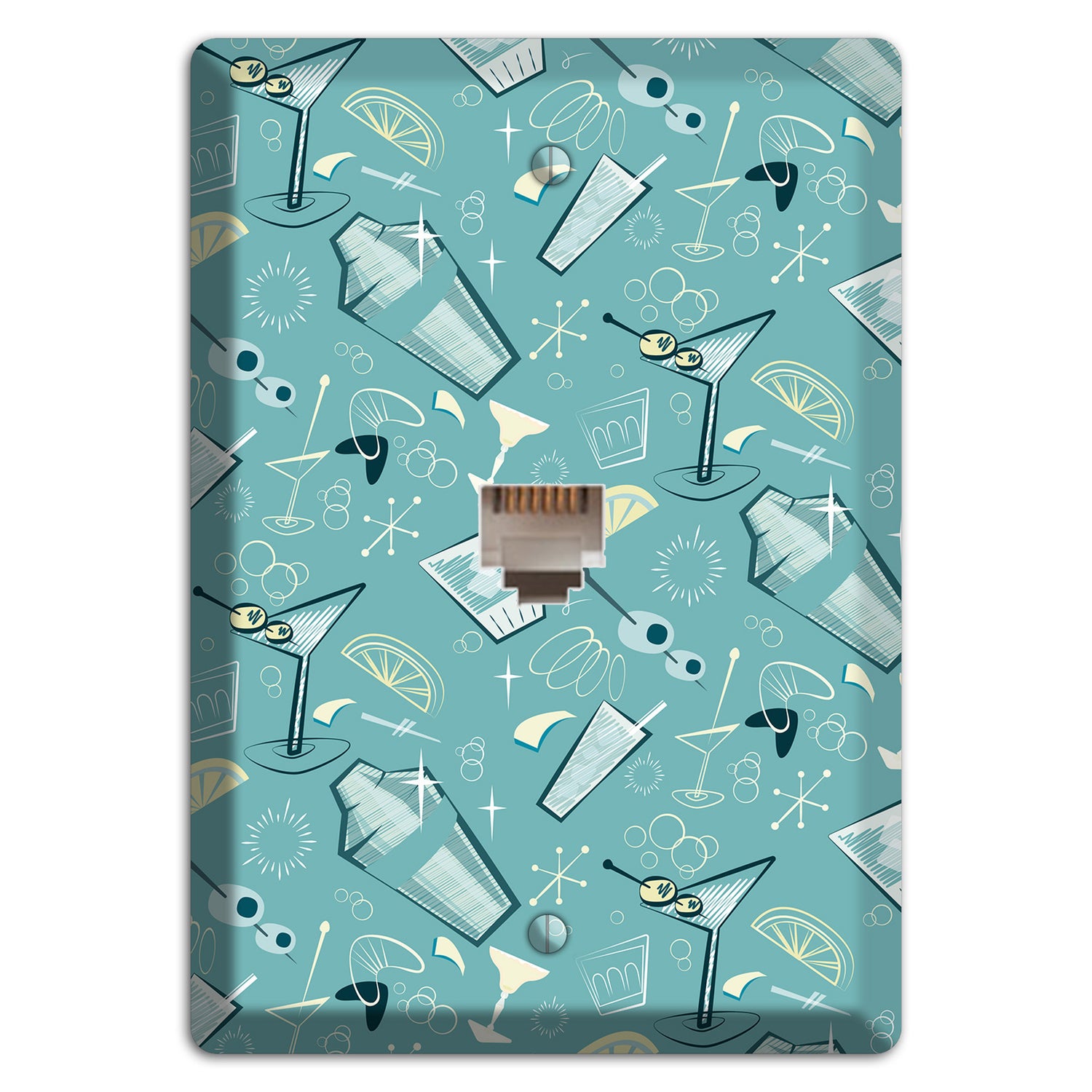 Retro Cocktails Teal Phone Wallplate