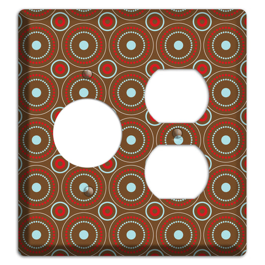 Brown with Red and Dusty Blue Retro Suzani Receptacle / Duplex Wallplate