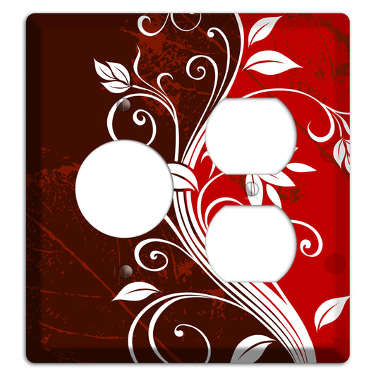Burgundy and Red Deco Floral Receptacle / Duplex Wallplate