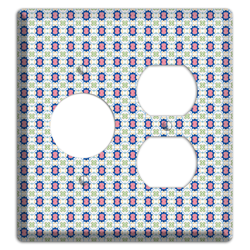 White with Blue Pink Green Arabesque Receptacle / Duplex Wallplate