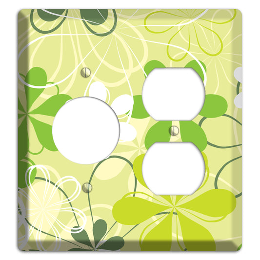 Green Retro Flowers Receptacle / Duplex Wallplate