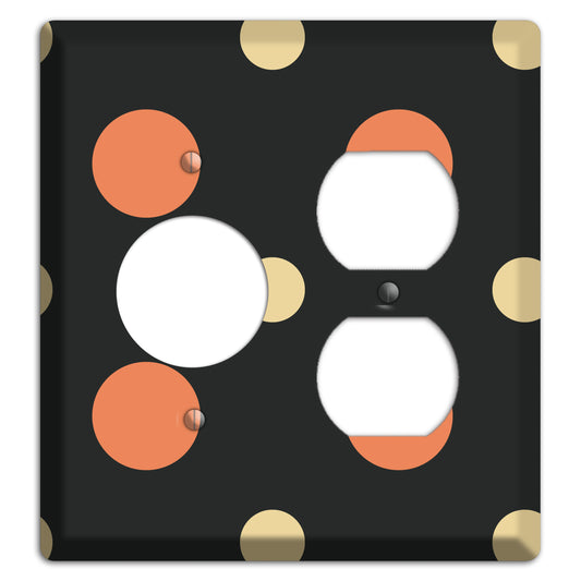 Black with Coral and Beige Multi Medium Polka Dots Receptacle / Duplex Wallplate