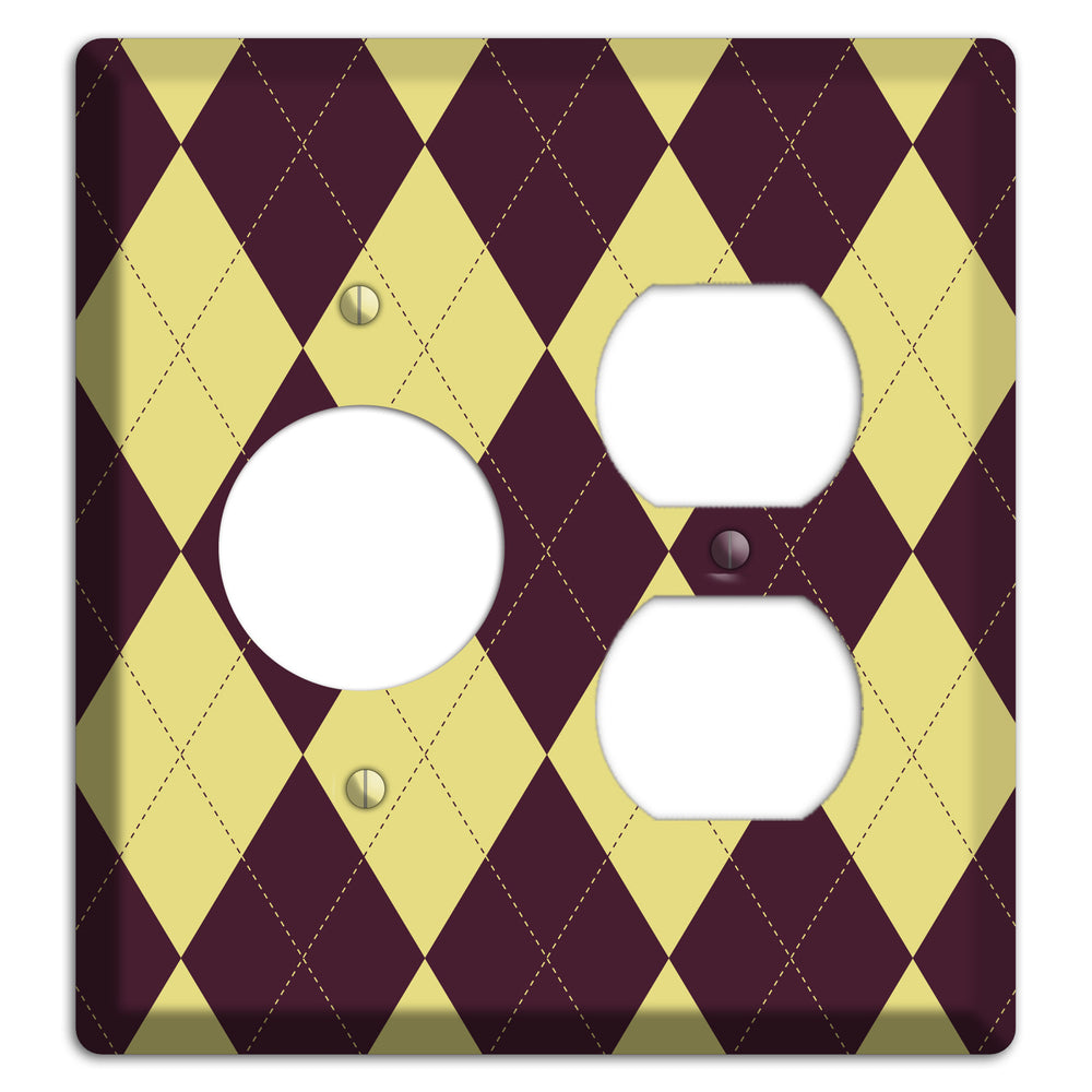 Yellow and Dark Maroon Argyle Receptacle / Duplex Wallplate