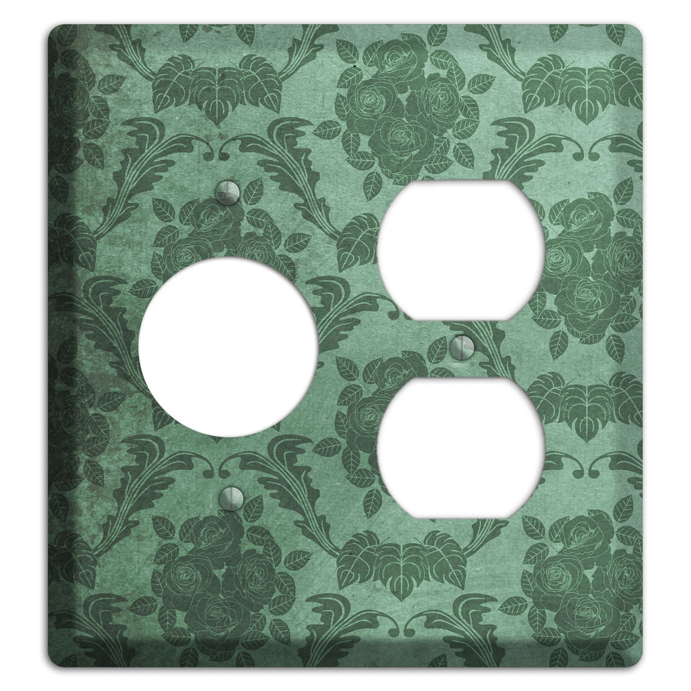Viridian Green Vintage Rose Damask Receptacle / Duplex Wallplate