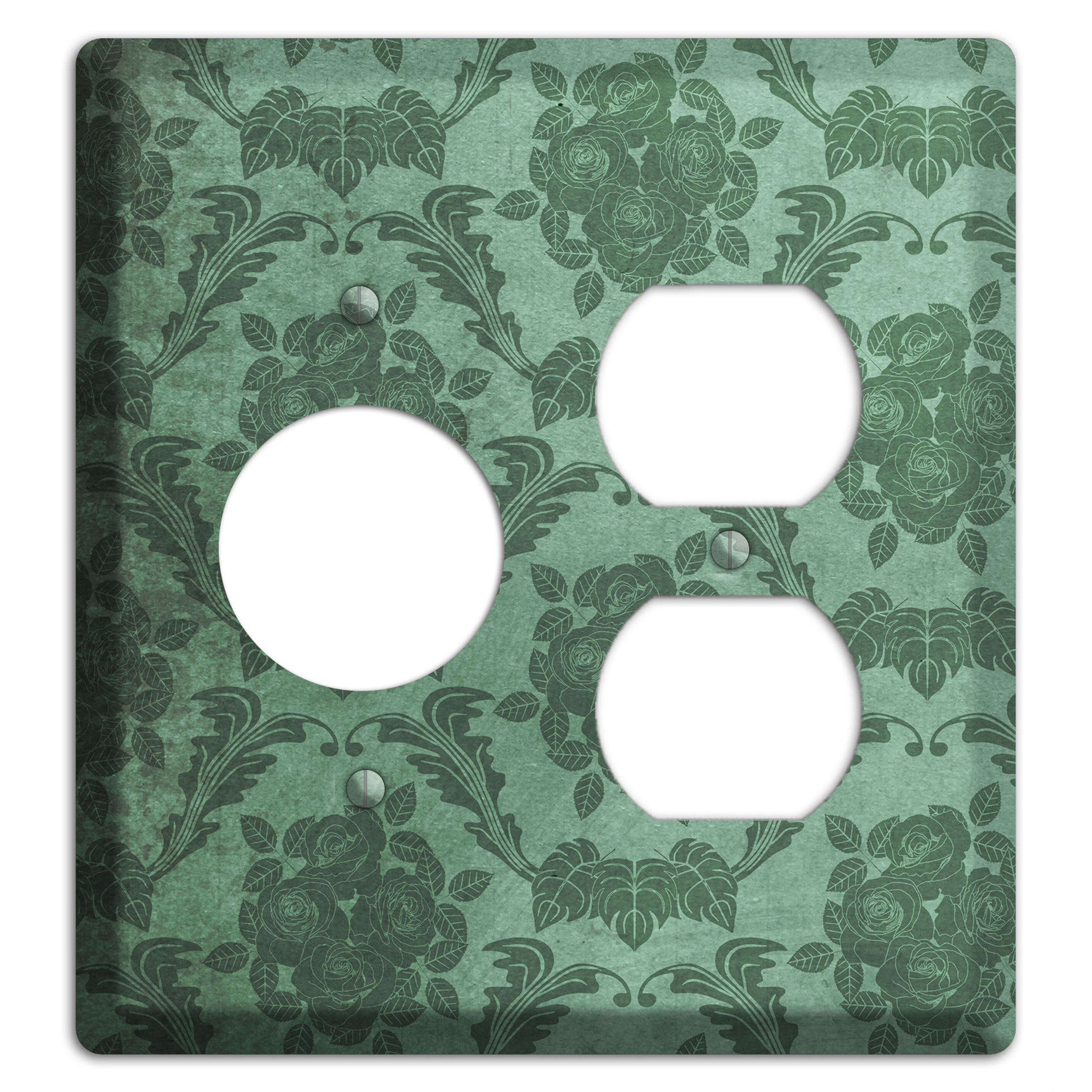 Viridian Green Vintage Rose Damask Receptacle / Duplex Wallplate