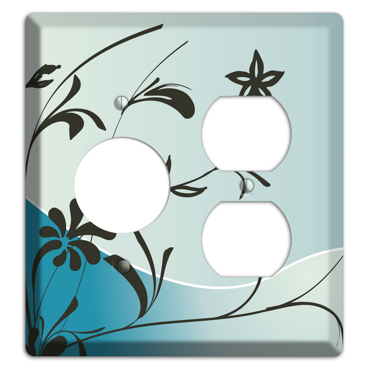 Blue-grey Floral Sprig Receptacle / Duplex Wallplate