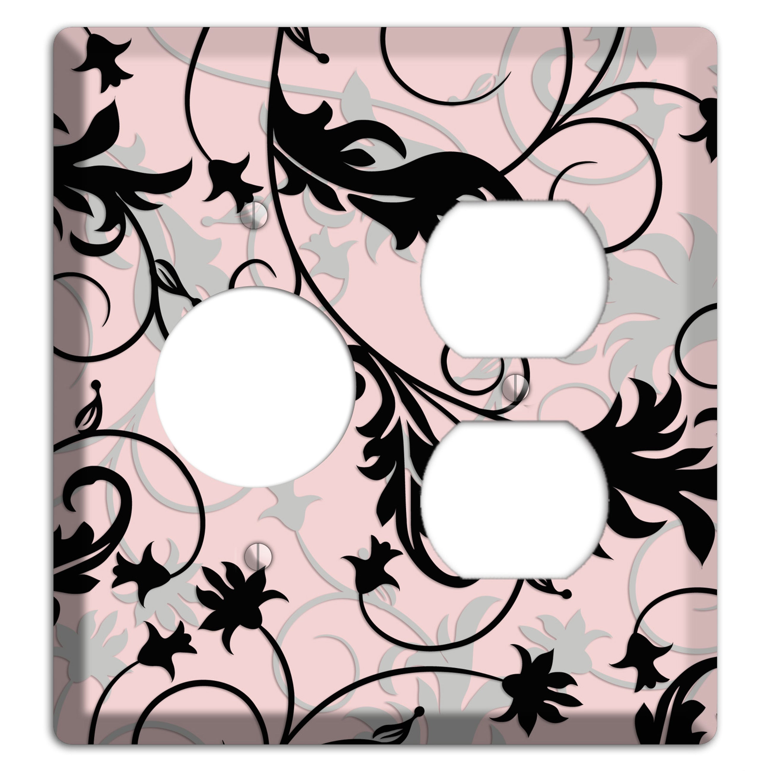 Dusty Pink Grey Black Victorian Sprig Receptacle / Duplex Wallplate