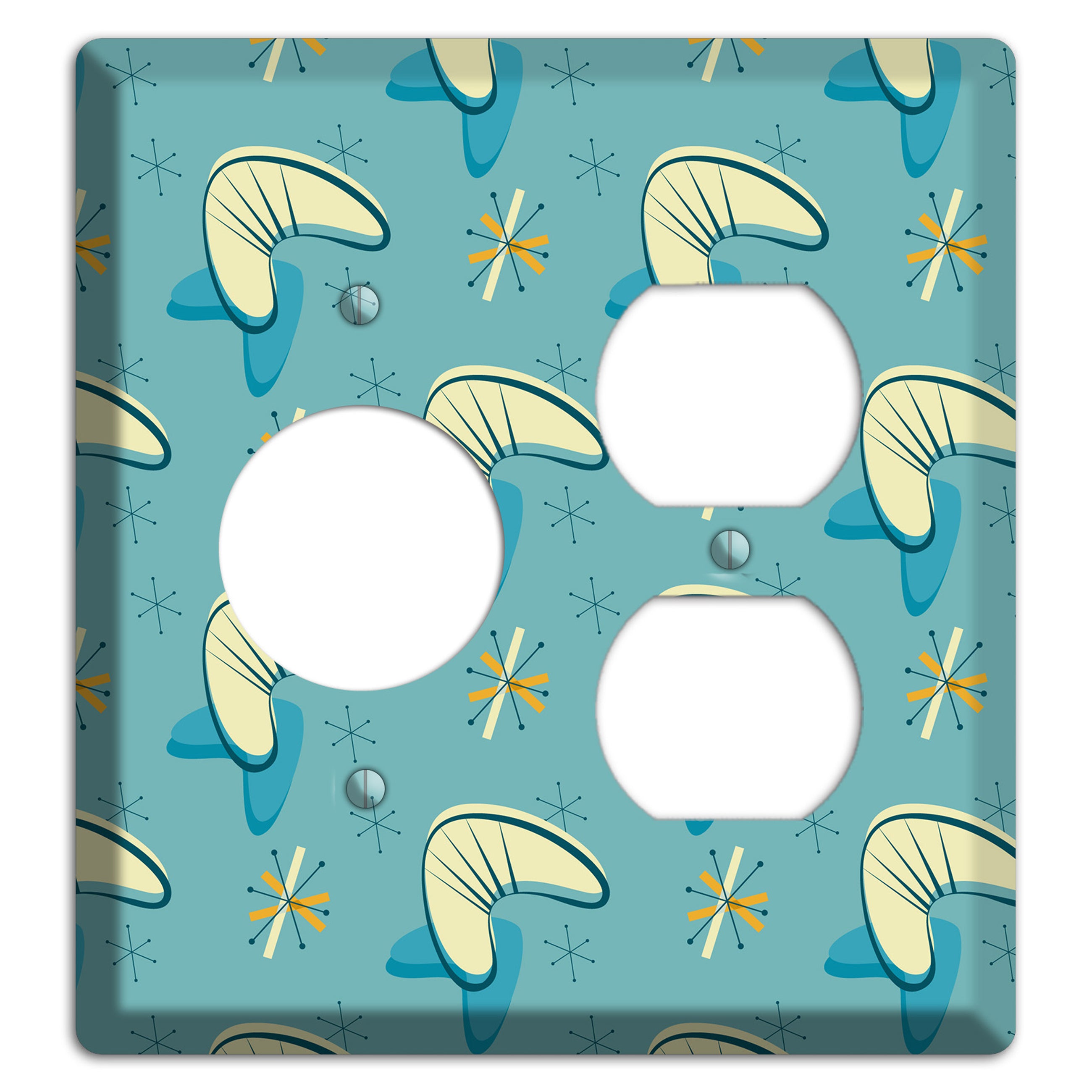 Yellow and Blue Boomerang Receptacle / Duplex Wallplate