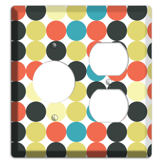 Coral Black Yellow Olive Blue Aqua Tiled Dots Receptacle / Duplex Wallplate